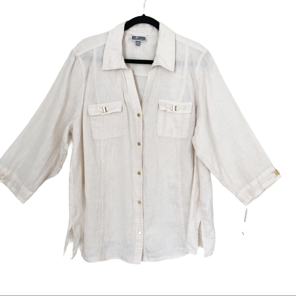 Jm Collection Plus Size Button Down Linen Blouse - image 1